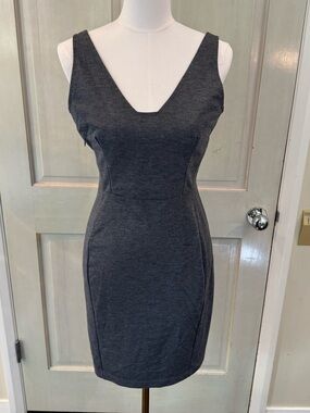 Betabrand Sudden Chemistry Classic Sleeveless V-Neck Charcoal Sheath Dress